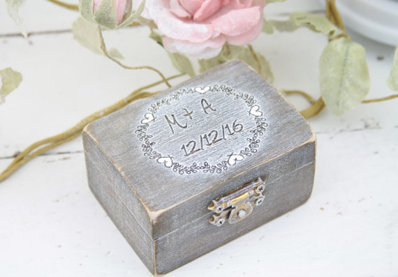 Mariage - Ring Bearer Box, Wedding/Engagement Ring Box, Personalised Wedding Ring Box, Ring Bearer Pillow,Rustic Wedding Ring Holder,Pillow Bearer Box