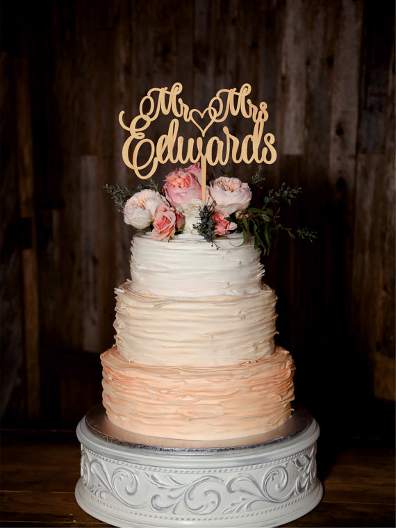 Wedding - Mr Mrs Wedding Cake Topper Custom Last Name Personalized Wood Cake Topper Rustic Wedding Gold cake topper
