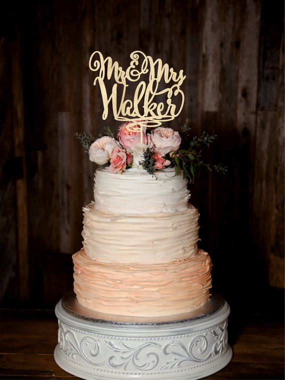 Wedding - Personalized Last Name Wedding Cake Topper Mr and Mrs Wedding Topper Wood Cake Topper Custom Topper Gold cake toppe Silver cake topper