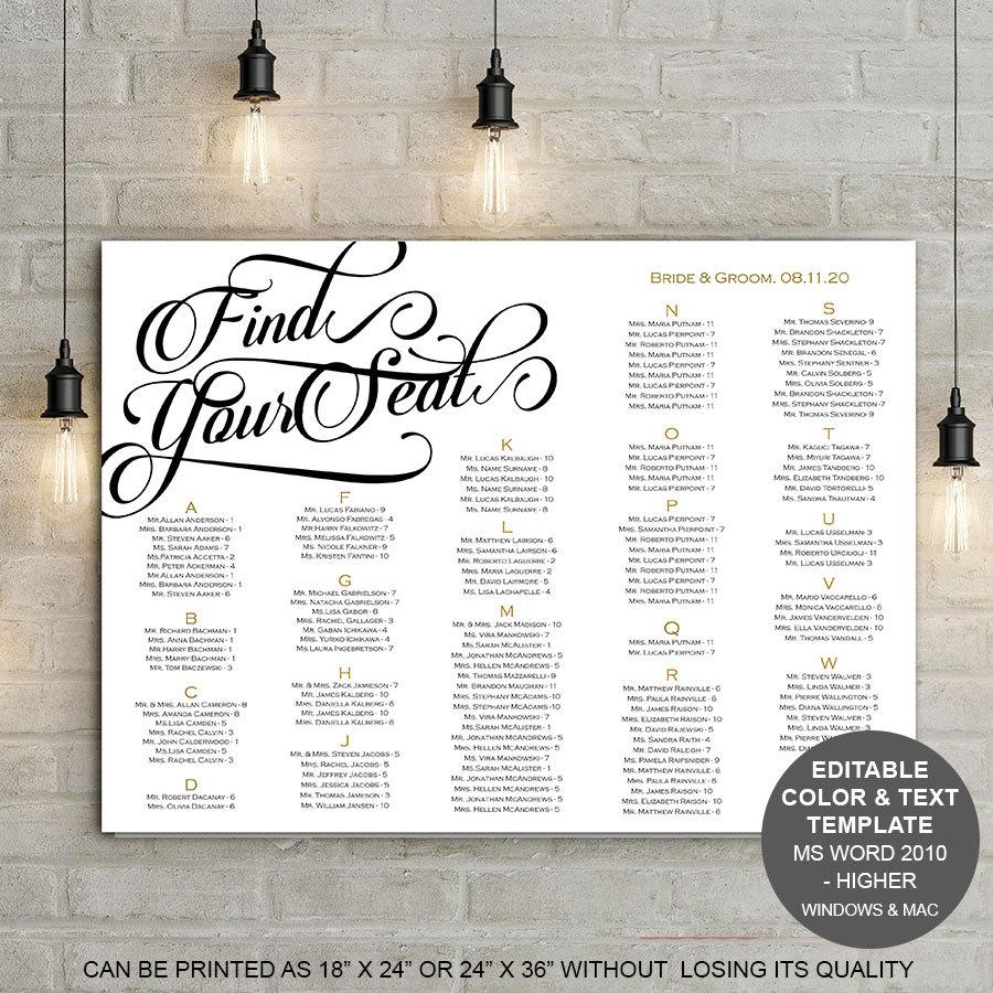 Wedding - Wedding seating chart, template, Printable, seating chart poster, sign, instant download, S10