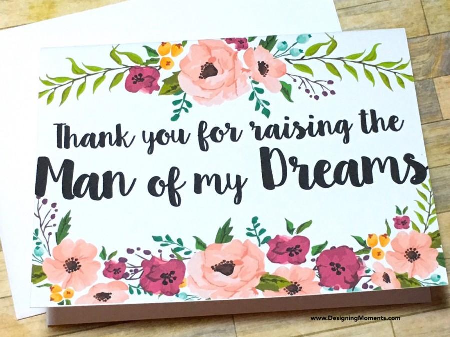 Wedding - Mother in Law Thank You Card, Wedding Mother and Father in Law Thank You, Wedding Card, Mother, Thank You for Raising the Man of My Dreams