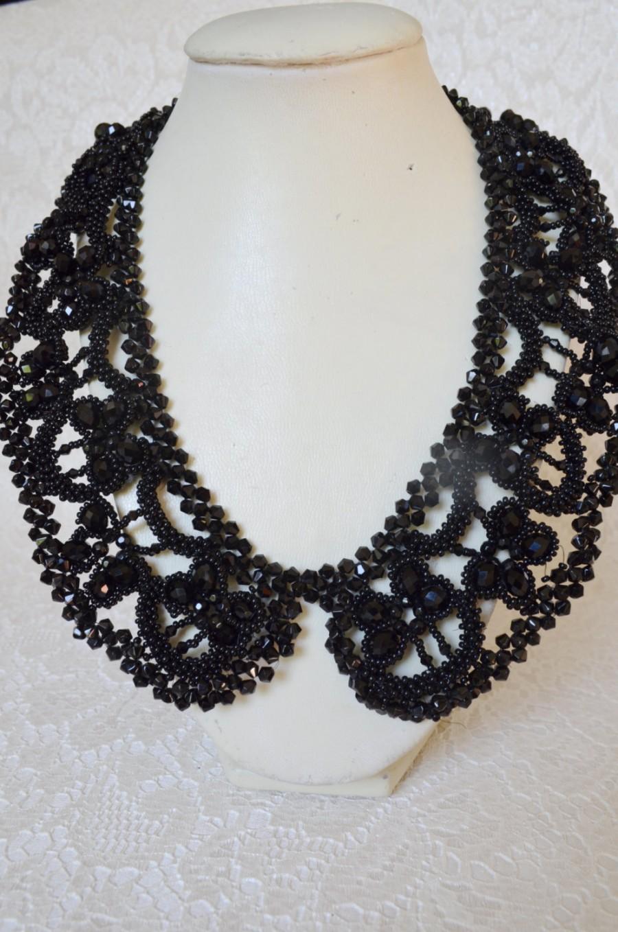 Wedding - Black Statement Collar Necklace, Beaded Necklace, Seed Bead Necklace, Beading Necklace, Holiday Necklace, Beadwoven, Gift for Her