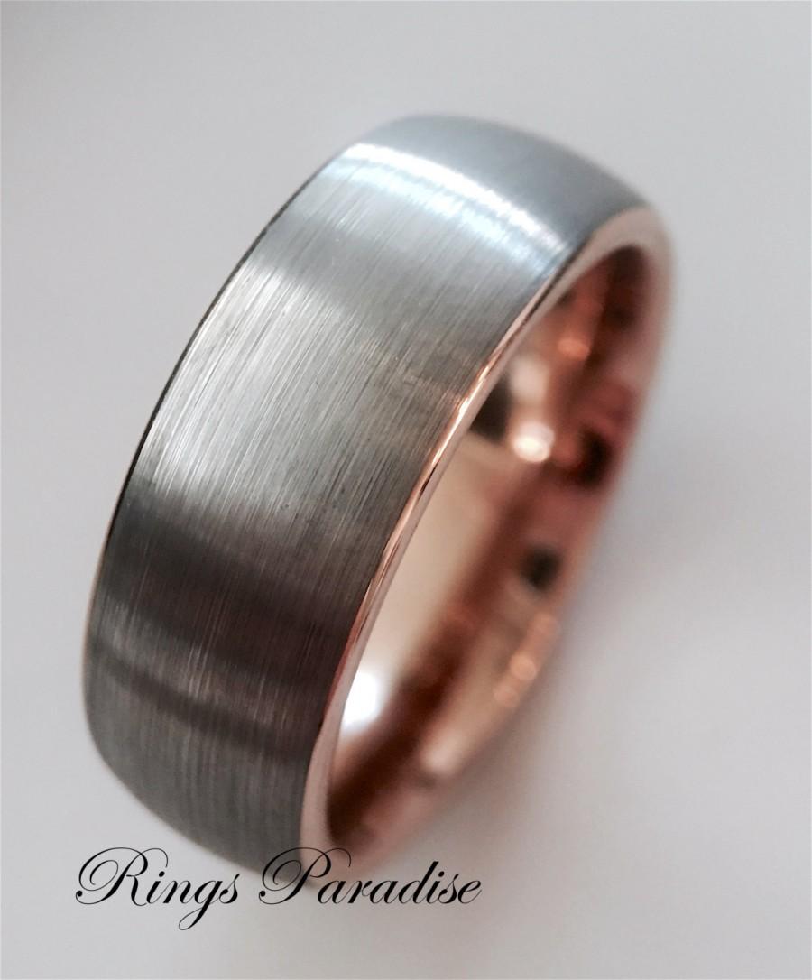 Hochzeit - Wedding Bands, Rose Gold Bands, Rose Gold Ring, Tungsten Wedding Band, Engagement Ring, His and Hers Promise Ring, Mens Ring, Mens Gift