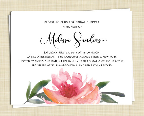 Hochzeit - 20 Tropical Flower Bridal Shower Invitations - Beach - Destination - Watercolor - PRINTED