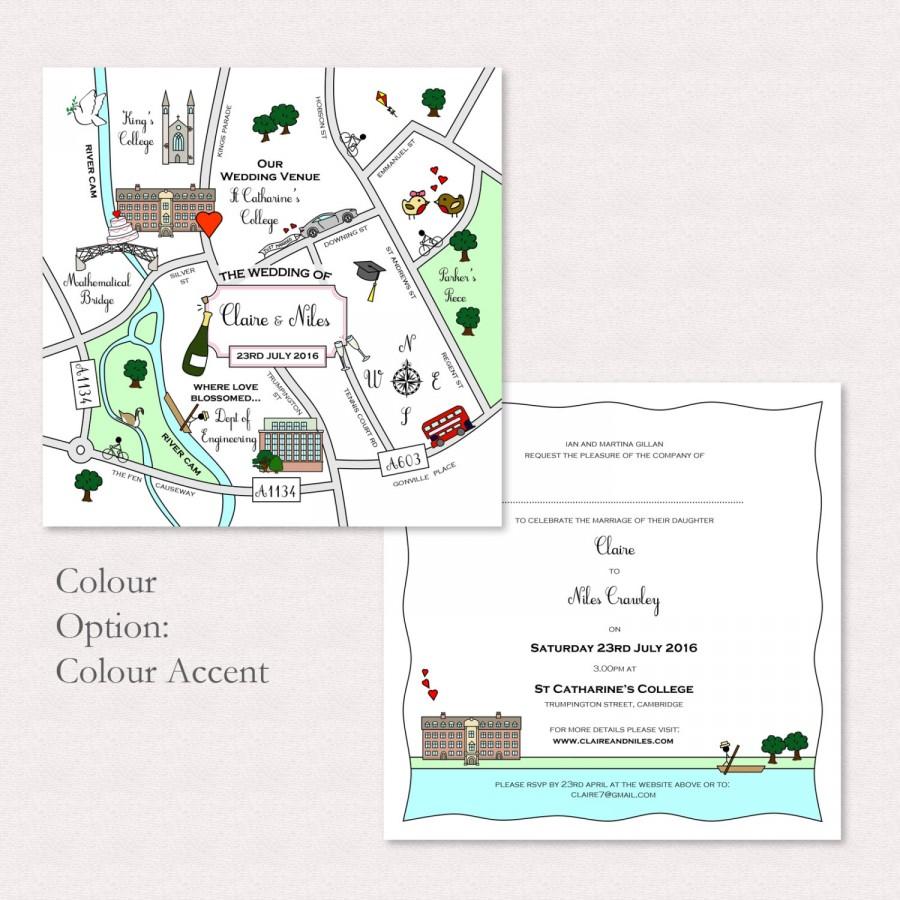Mariage - Custom Map Wedding Invitation or Info Card - Colour Accent 