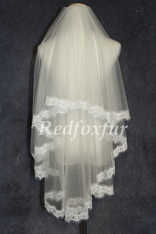 زفاف - 1 layer fingertip length bridal veil, surrounded Alencon lace, new lace veil