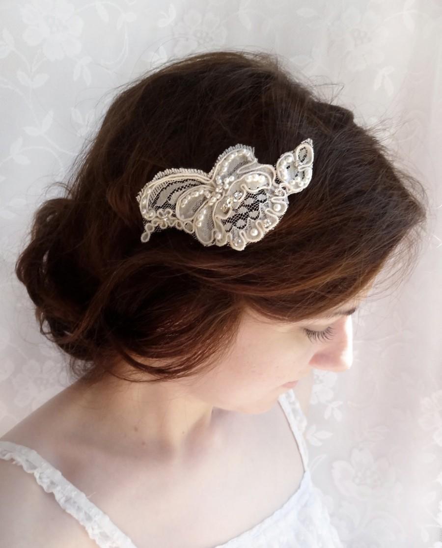Wedding - lace hair piece, bridal headpiece, lace bridal hair accessories, ivory hair piece -FLUTTER- lace head piece, lace wedding hair comb crystals