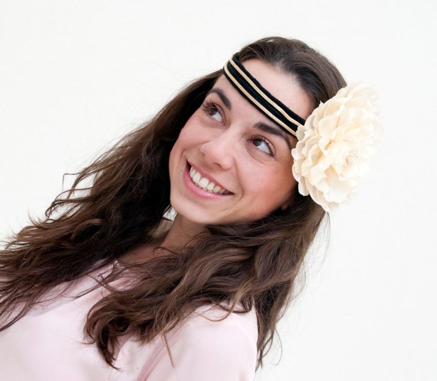 Mariage - Unst - Headband 20s Style in black, gold and cream
