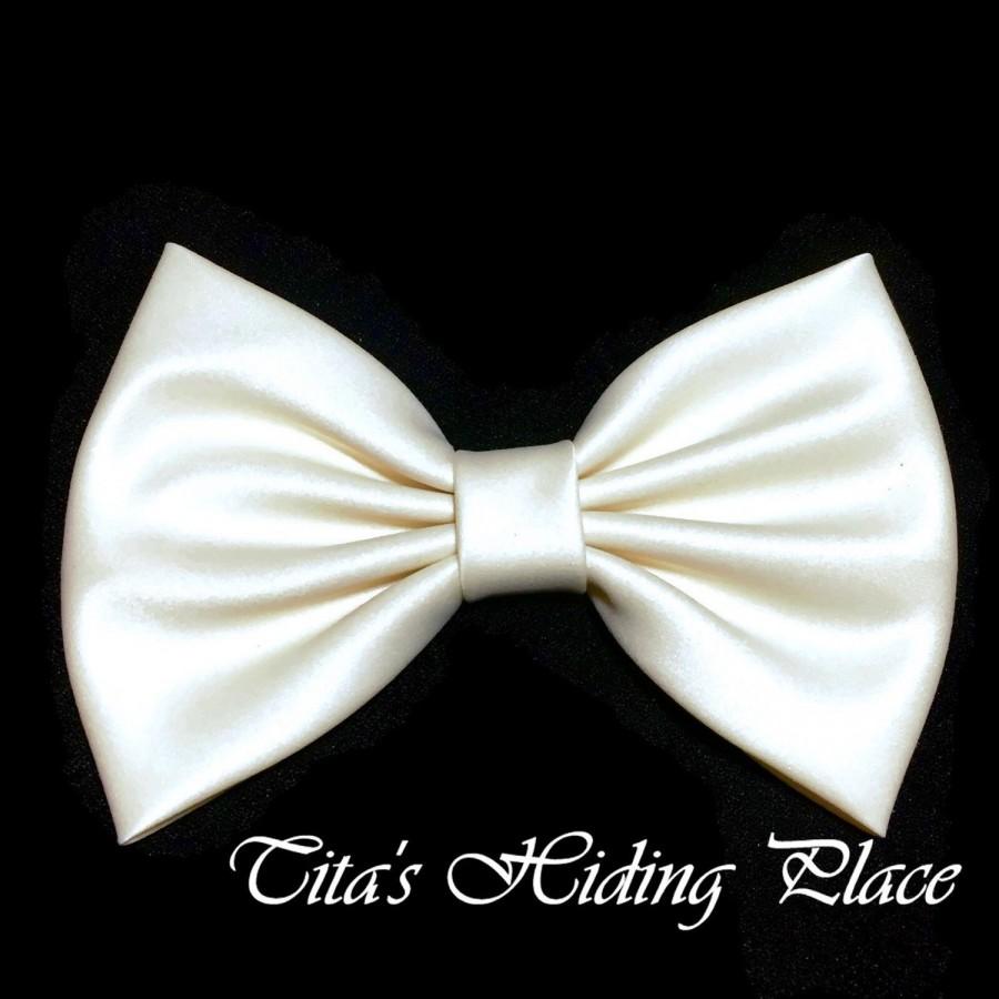 Wedding - Ivory Hair Bow, Satin Hair Bow Clip, Bows For Women, Kawaii Bows, Handmade Bow, Satin Fabric Bow, Lolita, Big Bow, Baby Girl Bow, 009