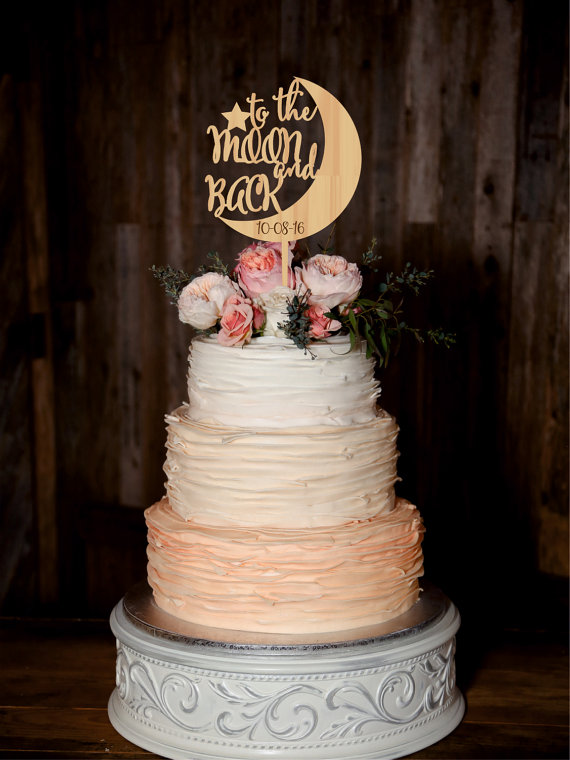 Wedding - To the Moon and Back Wedding Cake Topper Custom Personalized Cake Topper