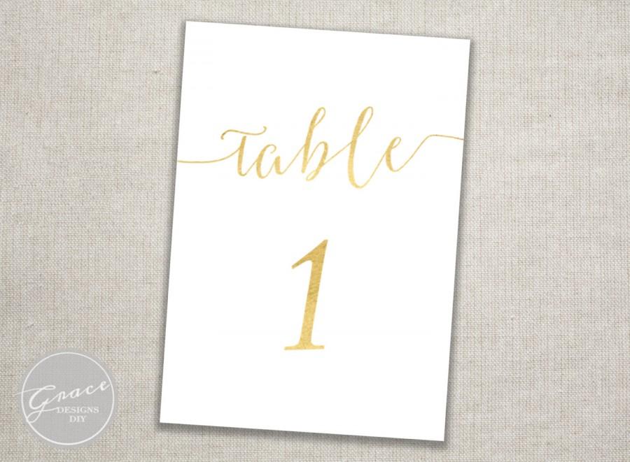 Wedding - Gold Table Numbers Printable / Slant Calligraphy Script / Instant Digital Download / #1-30 / 5x7 inch cards / Wedding Reception/Dinner Party