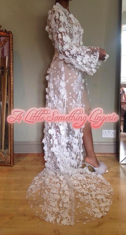 Свадьба - Bridal Robe coat wedding Robe UK long bridal robe ivory dressing gown sheer see through robe wedding day robe bride robe Bridal Honeymoon