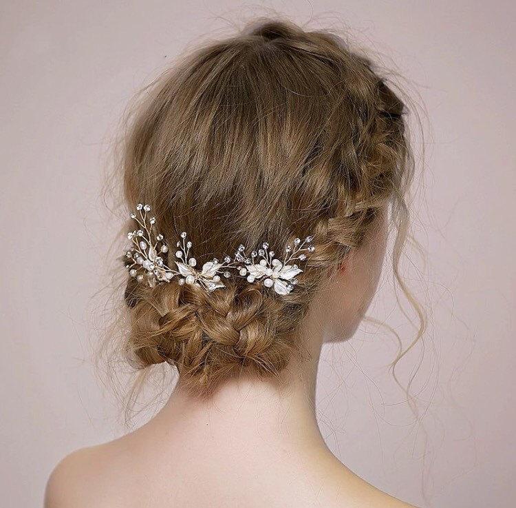 زفاف - Pearl hair pins, wedding hair pins, decretive pins, pearl and silver pins, flower hair pins, flower pins