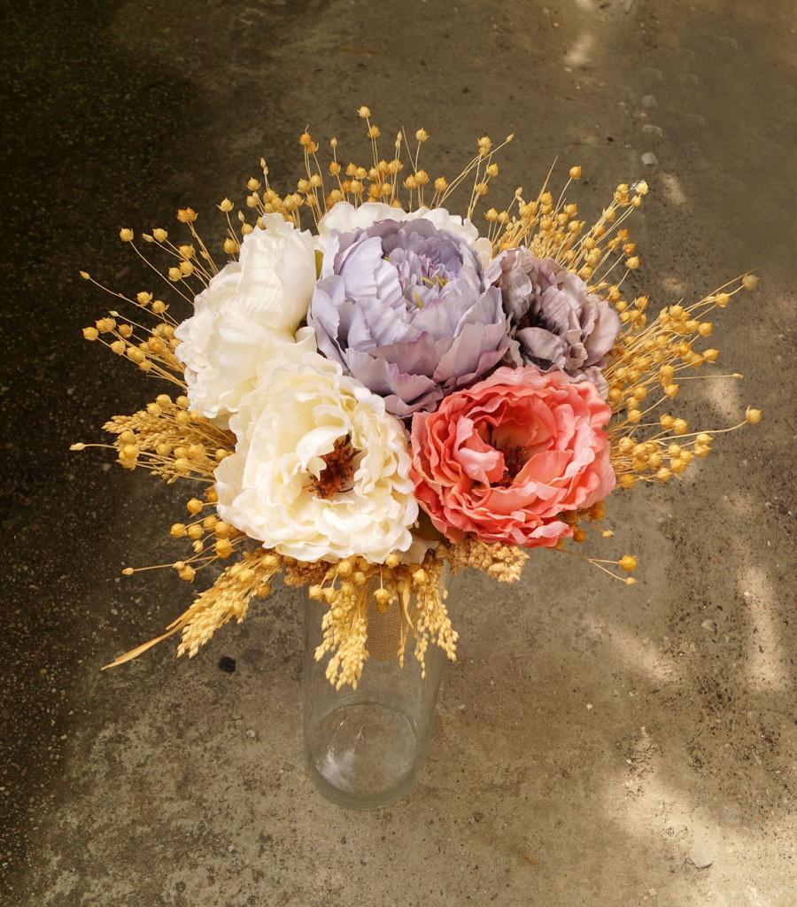 Mariage - Dried flowers, Wedding Bouquet, Bridal Bouquet, wild flowers, Jane Austen Wedding, Peony flower, Keepsake Bouquet, dried grass and cereals