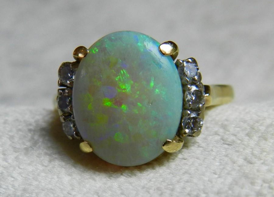 زفاف - Opal Ring 14K Semi Black Opal Engagement Ring Australian Opal Ring 3 Ct Opal Ring Unique Engagement Ring October Birthstone Libra Gift