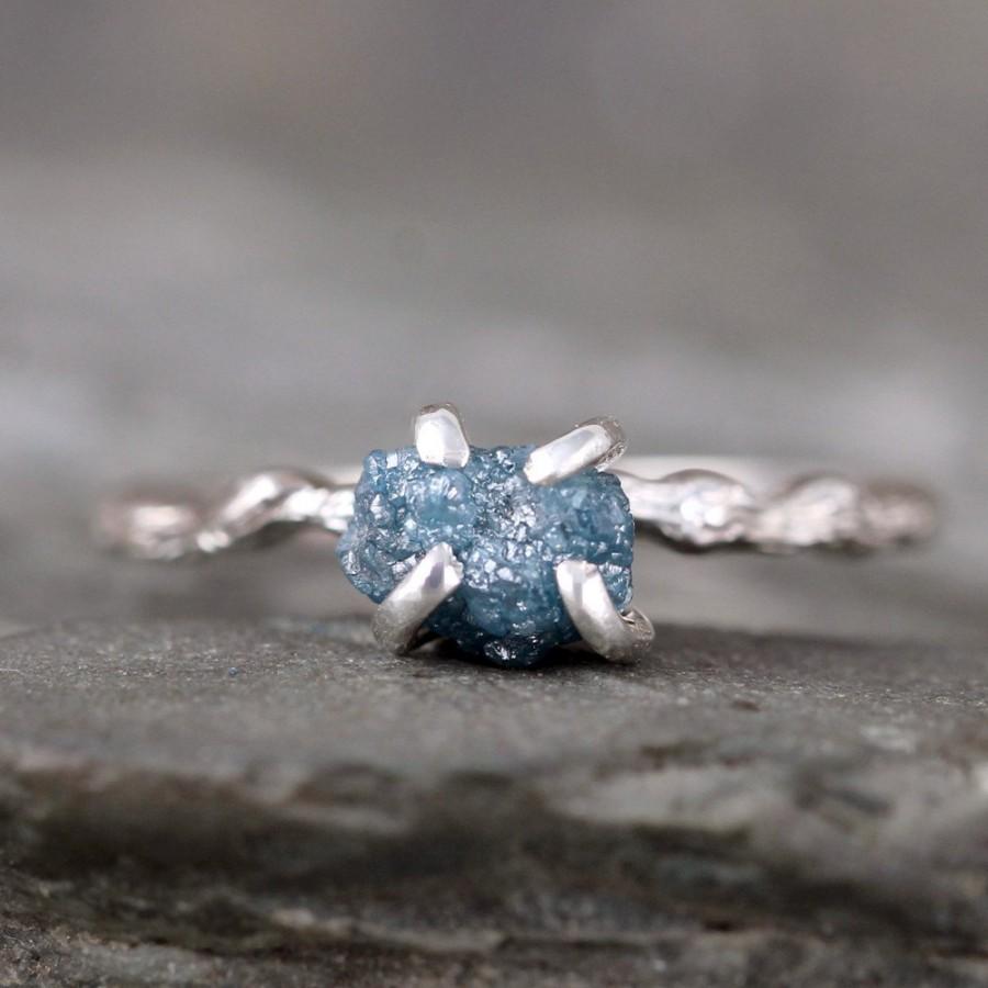 Mariage - Blue Raw Diamond Ring - Twig Rings - Branch Ring - Woodland Rings - Engagement Rings - April Birthstone - Rustic Blue Gemstone Rings