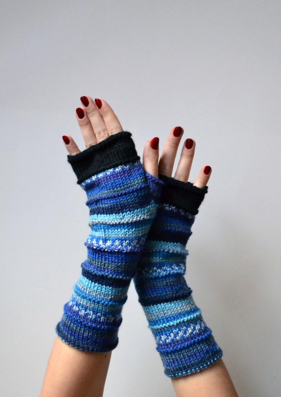Mariage - Blue Fingerless Gloves - Gift - Merino Wool Fingerless Gloves - Wool Arm warmers - Fingerless gloves - Fashion Gloves   nO 55.