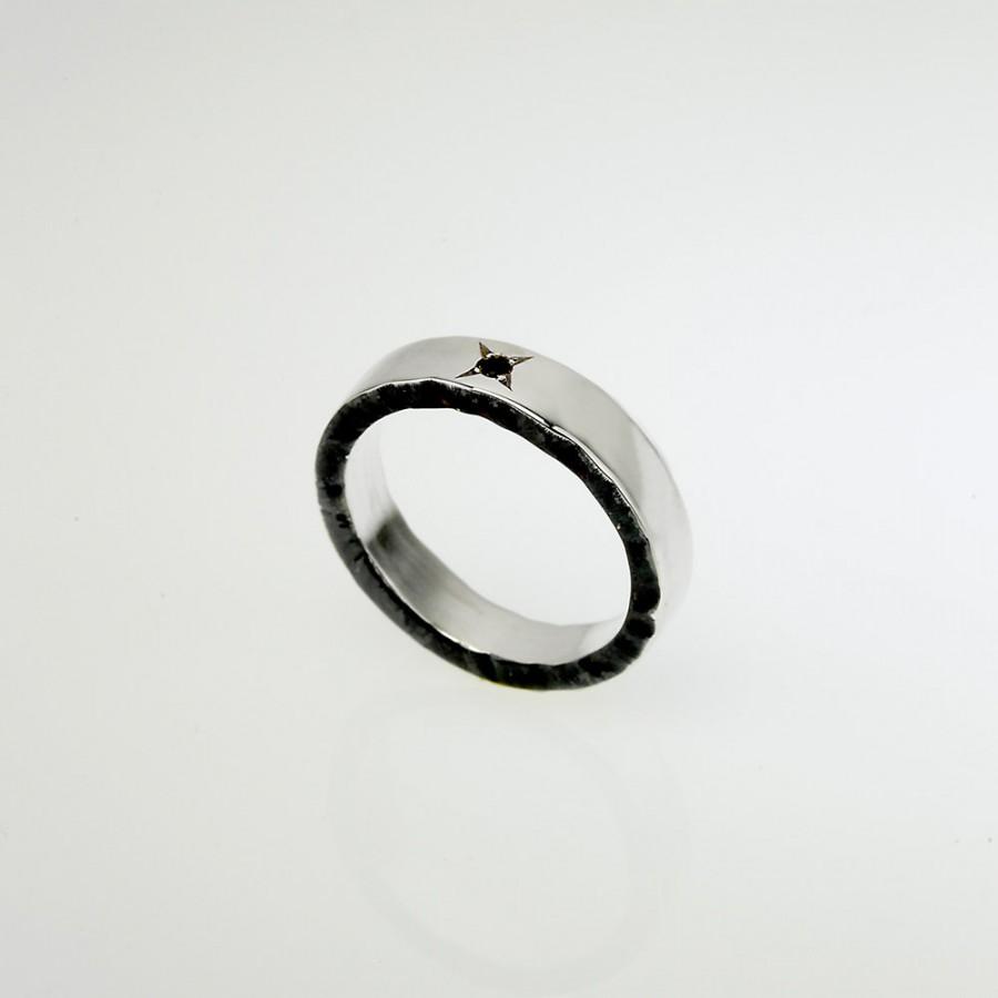 زفاف - Unisex Silver Ring with Black Diamond. Black Diamond Rings  Silver Engagement Ring. Wedding Band.  Men's and Women Wedding Band.  RS-1066