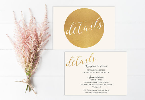 Hochzeit - Modern Wedding Detail Card Printable, Gold Wedding Detail Insert, PDF, Gold Detail Card, Gold Glitter, Wedding Invitation, Circle, DIY