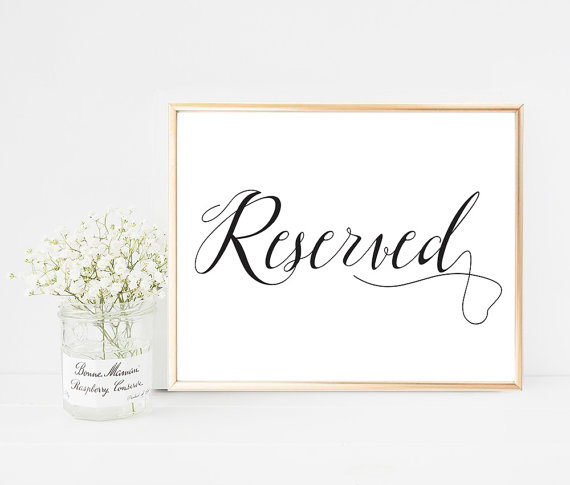 Wedding - Modern Reserved Wedding Sign Printable, Instant Download, Wedding Reserved Card, Digital, Reserved 8x10 or 5x7 Sign, PDF, DIY, Vintage