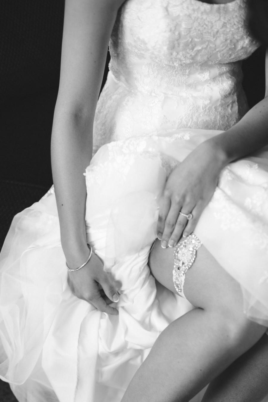 Mariage - Wedding Garter Set, Bridal Garter Set, Vintage Wedding, Ivory Lace Garter, Crystal Garter Set  - Style 600