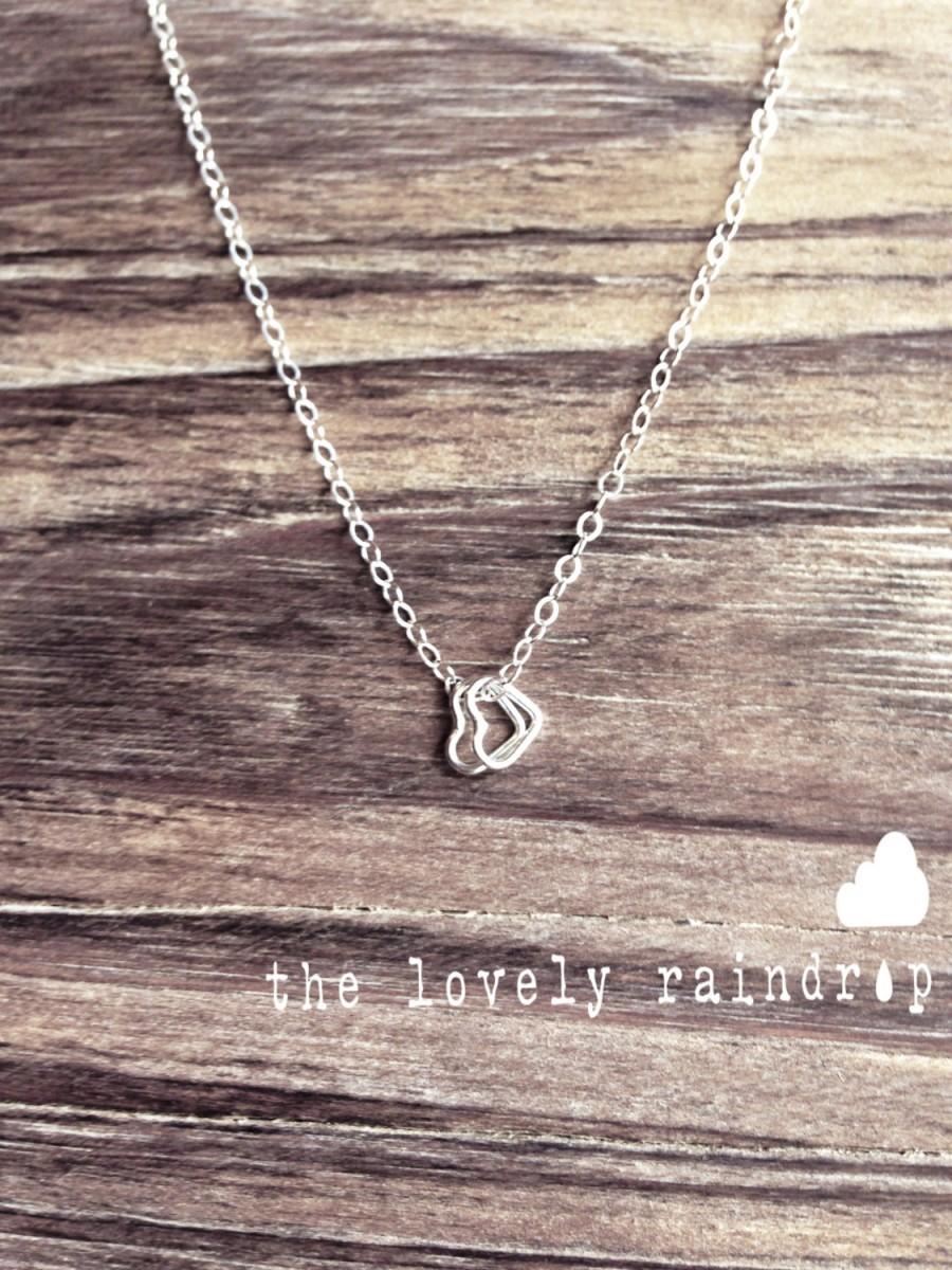 زفاف - SALE - Tiny Tiny Tiny Sterling Silver Two Tiny Heart Necklace - Modern Dainty Minimal Simple Necklace - Cute Gift - morganprather