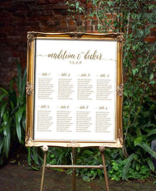 Mariage - Wedding Seating Chart Script PRINTABLE - ANY COLOR, printable table seating chart, customized, gold wedding, wedding chart template