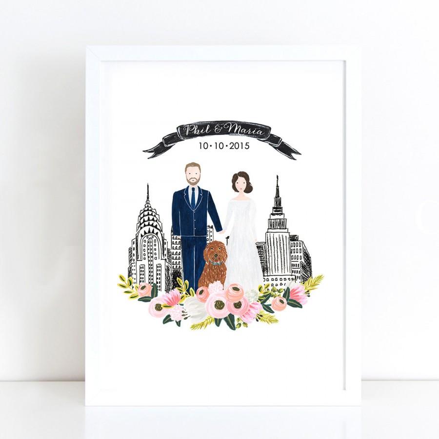 Wedding - Wedding Guest Book Sign, Custom Couple Portrait Illustration, Couple Wedding Illustration, Hand painted watercolor, Wedding Anniversary Gift