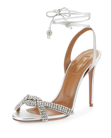 Mariage - Dazzling Crystal Ankle-Wrap 105mm Sandal, Silver