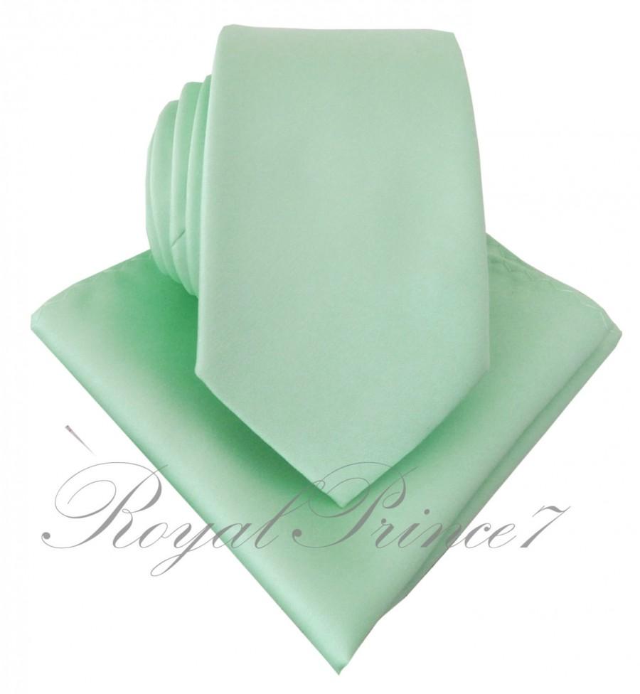 زفاف - Solid 3.5" or SLIM 2.75" Necktie, Self Tie Bow Tie, Pre-Tied Bow tie, Pocket Square Hankie Pastel MINT Green Wedding Party V