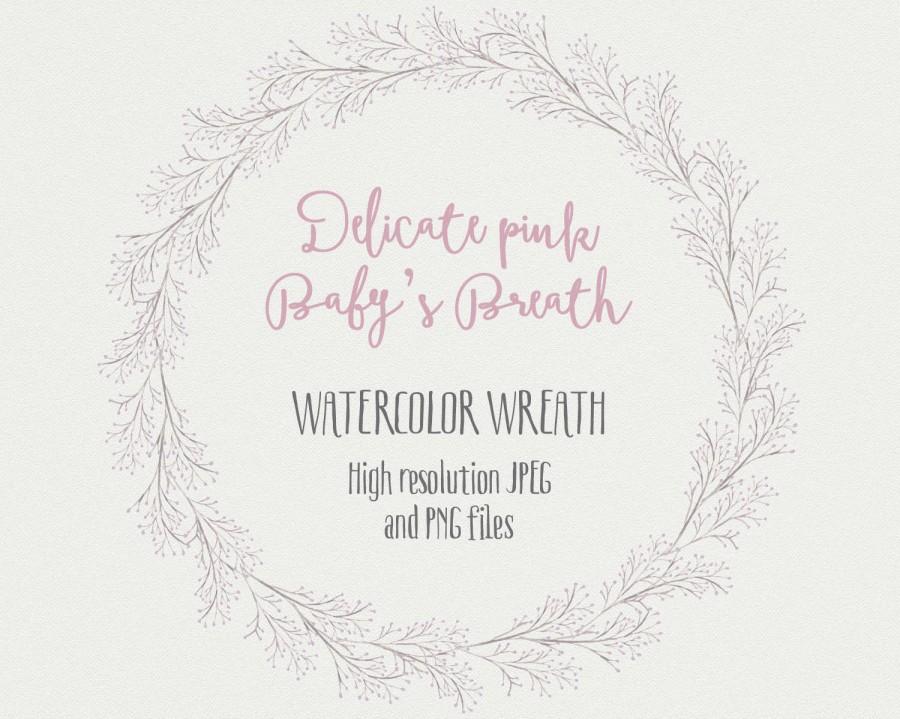 Mariage - Watercolor floral wreath: soft, delicate Baby's Breath; hand painted; wedding resources; watercolor clipart - digital download