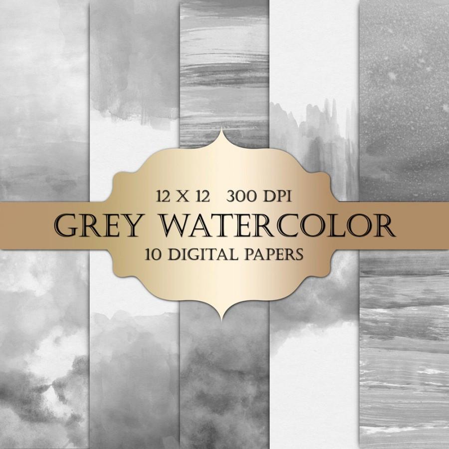 Hochzeit - Watercolor Digital Paper - grey watercolor, painted digital paper, pastel ombre watercolor background scrapbooking, wedding invitations