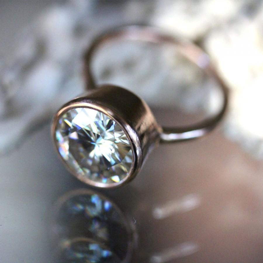 زفاف - 10mm Forever Brilliant Moissanite 14K Rose Gold Engagement Ring, Stacking Ring, Eco Friendly - Made To Order