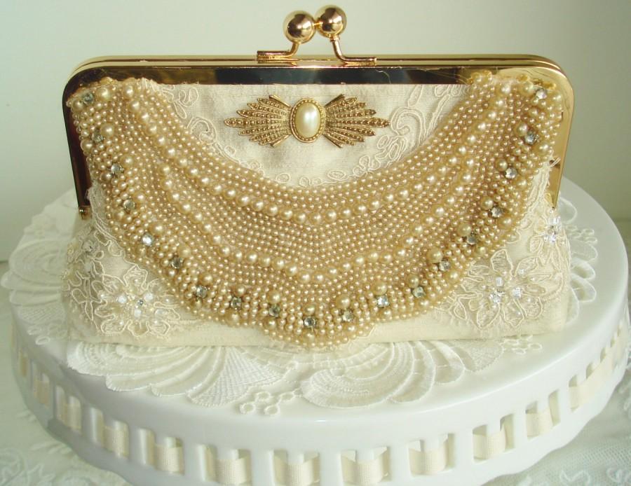 زفاف - Bridal Clutch / Ivory Wedding Clutch / Romantic Wedding / Pearl Wedding Clutch /1920's Wedding / Glam Wedding / Gatsby Wedding