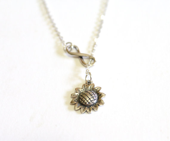 Hochzeit - Sunflower Necklace, Infinity Necklace, Bridesmaid gift idea, Bridal jewelry, Bridesmaid necklace, Wedding gift, Christmas gift, Gift