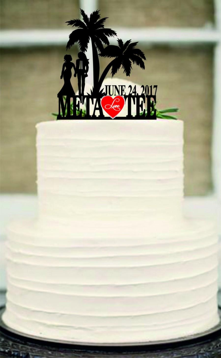 Hochzeit - Same Sex Cake Topper,lesbian Cake Topper,Mrs and Mrs Wedding Cake Topper, Wedding Silhouette Couple Cake Topper,Palm Wedding Cake Topper