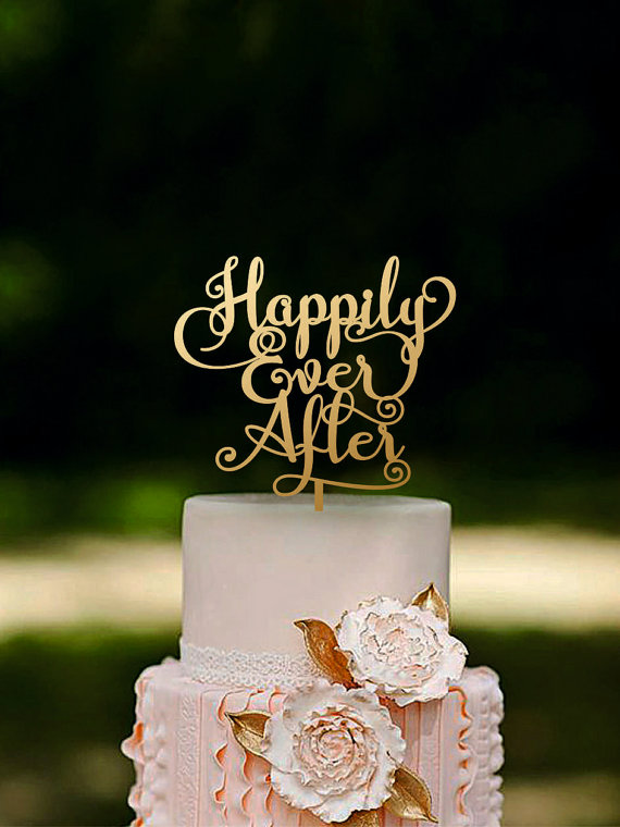 Wedding - Wedding Cake Topper Happily Ever After Gold or Silver Metallic