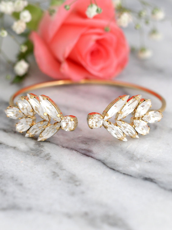 Hochzeit - Bridal Wedding Bracelet, Swarovski Crystal Bracelet, Bohemian Bracelet ,Bridesmaids Jewelry, Bridal Cuff Bracelet, Open cuff Bracelet.