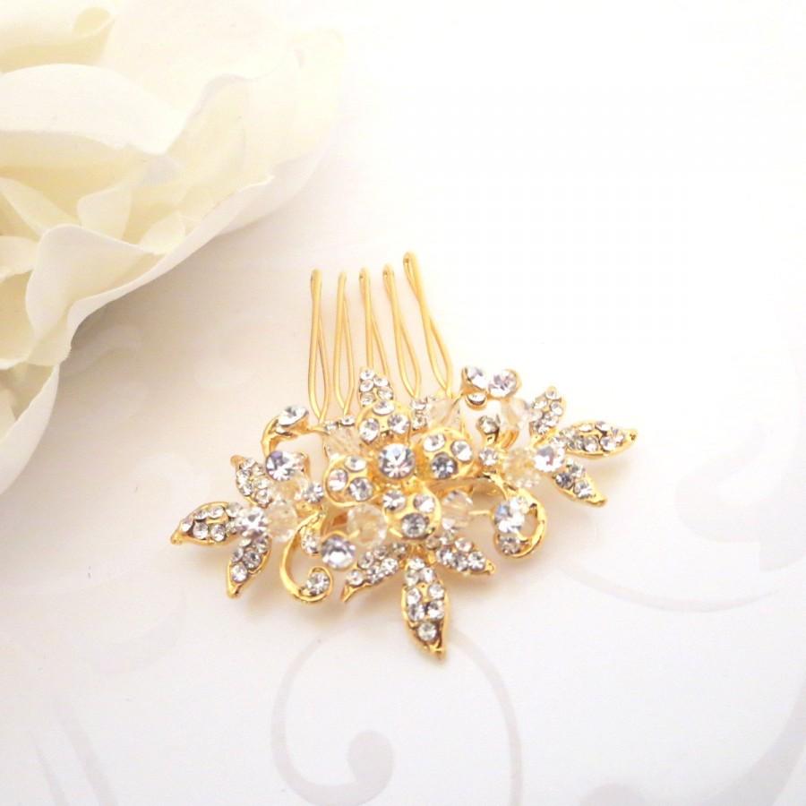 Hochzeit - Bridal hair comb, Gold Wedding headpiece, Small hair comb, Rhinestone hair comb, Bridal hair clip, Hair accessory, Bridal hair pin