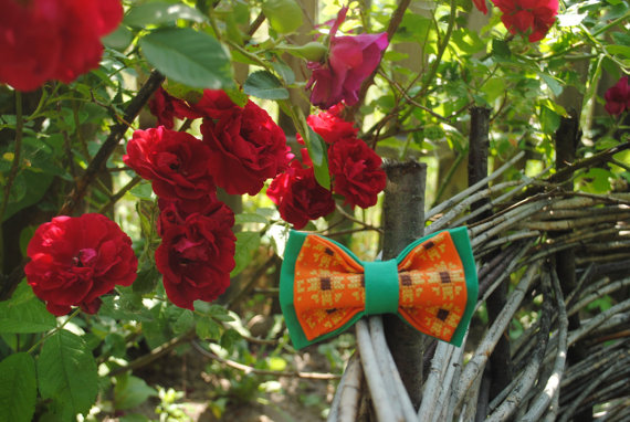 Wedding - Embroidered green orange men's bow tie Sunflower pattern Pretied bow tie Mládenci motýlik muži motýlik women bow ties unisex gifts kids boys