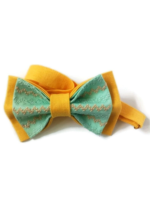Hochzeit - men's bow tie embroidered yellow mint bowtie chevron tie gift men wedding bow tie groom gift for men boyfriend kids necktie yellow gestickte