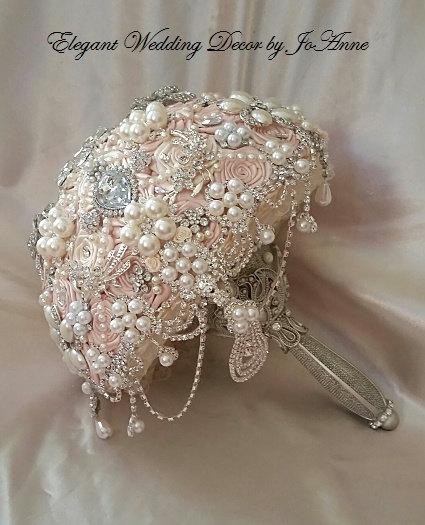 Wedding - PALE BLUSH PINK Bridal brooch Bouquet - Deposit for a Custom Blush Pink Jeweled Wedding Bouquet, Jeweled Bouquet, Brooch