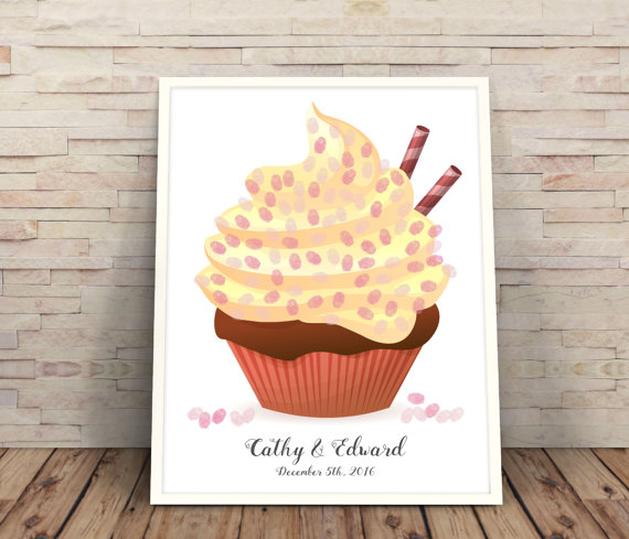 Mariage - Cupcake design guest book, wedding guest book alternative, Fingerprint guest book, modern guest book ideas, cupcake wedding guestbook idea