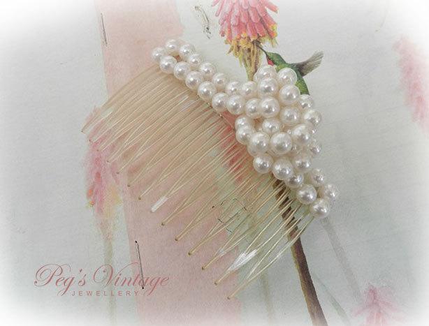 Wedding - Vintage Pearl Bridal Hair Comb, Wedding Pearl Hair Comb, Long Hair Comb, Vintage Fashions, Hair Accessory