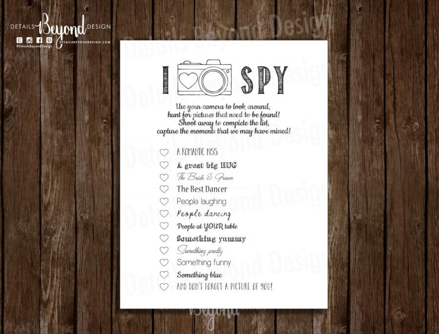 Hochzeit - I SPY Wedding Photography Game - Children's Game card - Photo scavenger hunt checkoff list - Instant Download - PDF