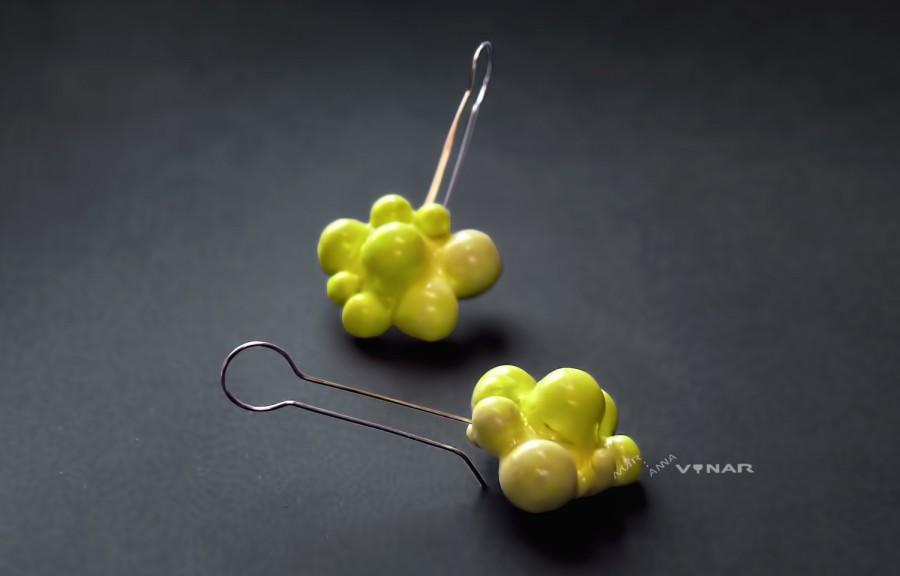 Wedding - Earrings Funky  Bubbles Handmade Dangle drop  earrings Yellow Statement jewelry Contemporary design Gift for her Sister gift Girlfriend gift