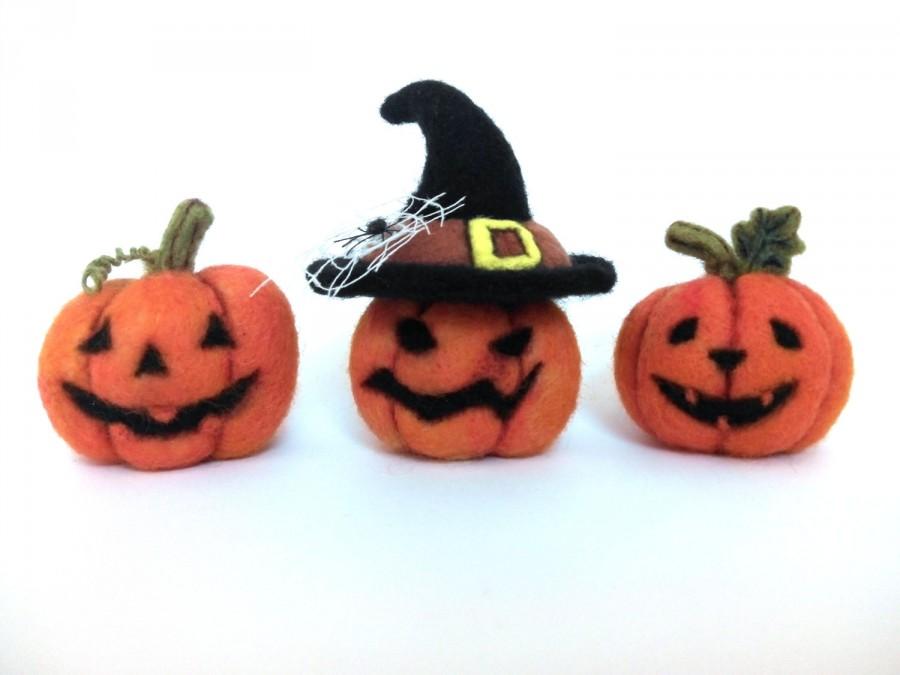 Hochzeit - Halloween pumpkins, Needle felted halloween pumpkins, Jack o lantern, Needle felted Jach o lantern, Interior item, Needle felt, Halloween