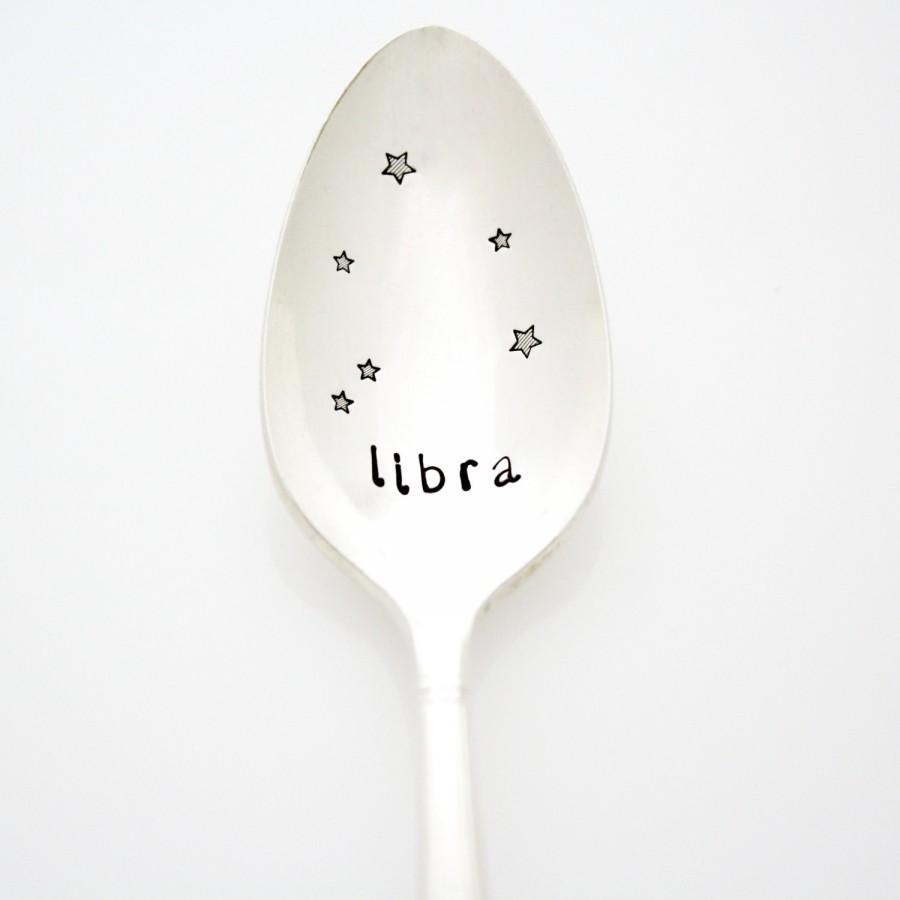 Hochzeit - Custom Constellation Spoon. Libra Zodiac Constellation hand stamped coffee spoon. Astrology and Astronomy custom gift idea.