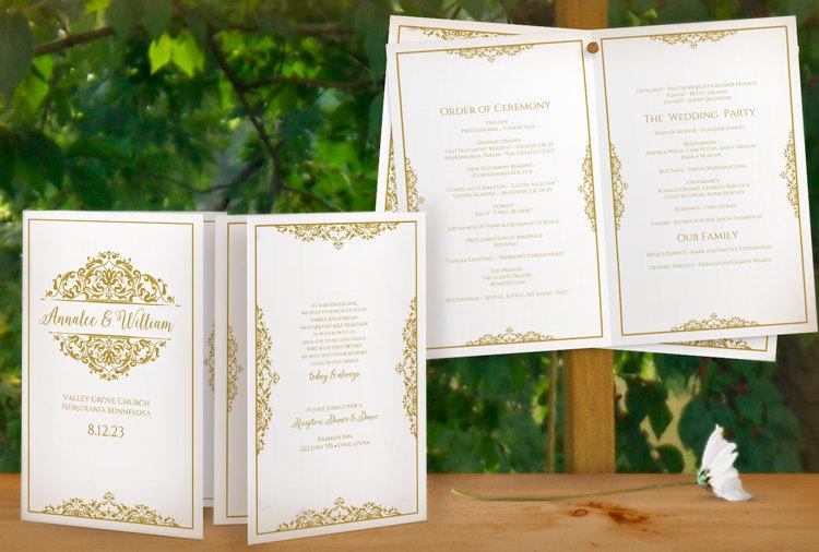 Свадьба - SALE! DiY Printable Wedding Program Template - Instant Download - EDITABLE TEXT - Natalia (Gold) - Microsoft® Word Format