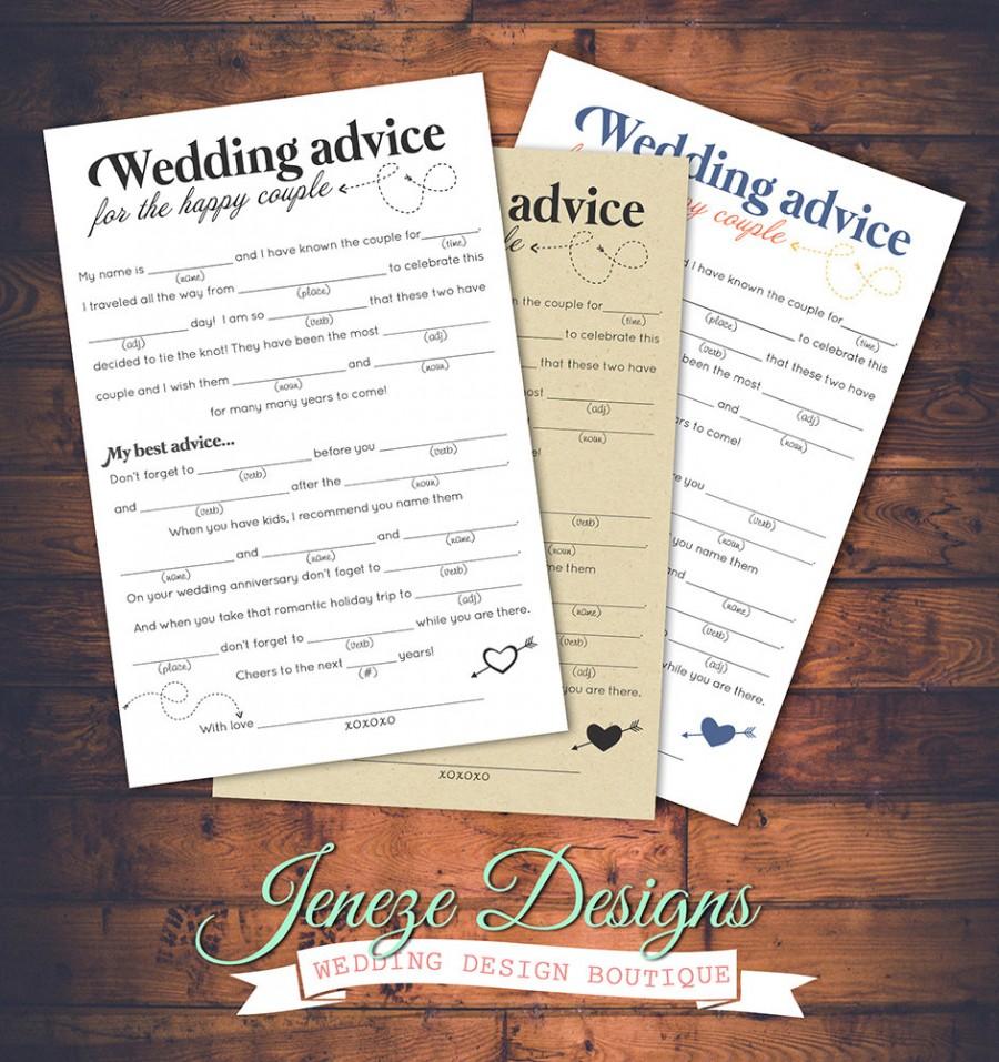 Свадьба - Wedding Mad Libs Advice Card - Printable Design - Instant Download